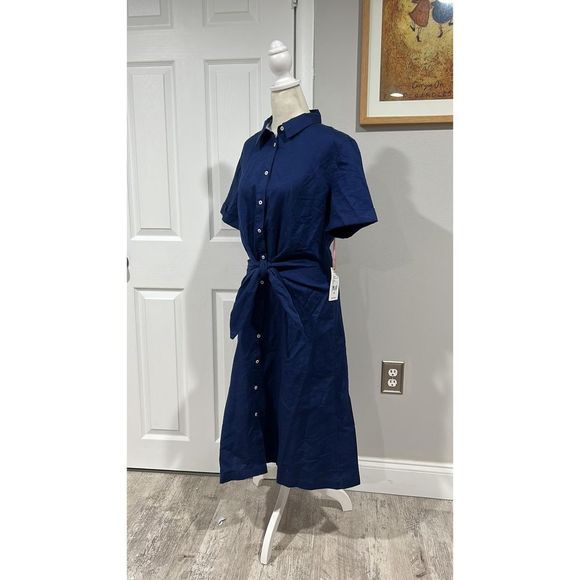 Vineyard vines Blue Linen Blend Tie Front Dress Size 10 NWT - Picture 7 of 9